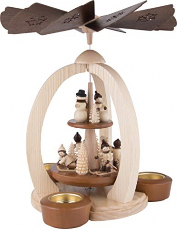 2-stöckige Weihnachtspyramide WINTERKINDER - Exklusiv - 28 cm - 100% Erzgebirge Pyramide - 2