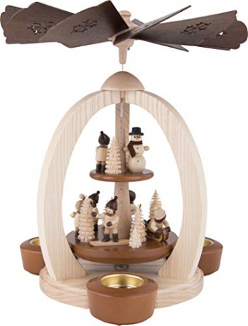 2-stöckige Weihnachtspyramide WINTERKINDER - Exklusiv - 28 cm - 100% Erzgebirge Pyramide - 1