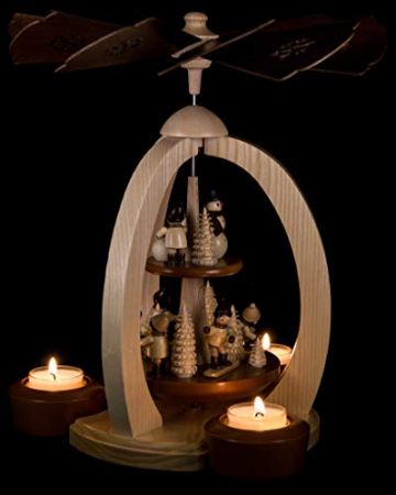 2-stöckige Weihnachtspyramide WINTERKINDER - Exklusiv - 28 cm - 100% Erzgebirge Pyramide - 5