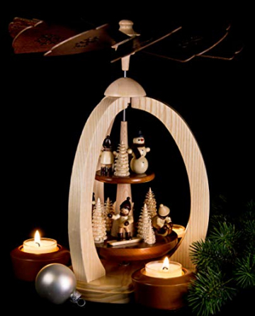 2-stöckige Weihnachtspyramide WINTERKINDER - Exklusiv - 28 cm - 100% Erzgebirge Pyramide - 6