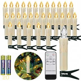 20 Stück LED Kerzen mit Fernbedienung Timer IP64 Dimmbar Warmweiß Weihnachtskerzen Lichterkette, Flackern Christbaumkerzen Kabellos für Weihnachtsbaum Hochzeit Geburtstags Deko（Mit 22 Batterien） - 1