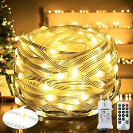 220 LED Lichterkette, 25M 8 Modi, wasserdichte Außenleuchte mit Fernbedienung Timer, PVC-Draht dekorative Lichtbeleuchtung, geeignet für Gärten, Bäume, Hochzeiten, Partys (warmweiß) - 1