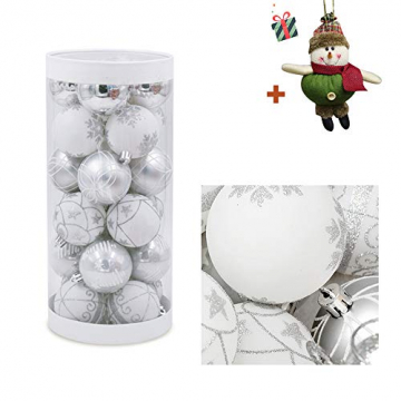 24 Stück Weihnachtskugeln Baumkugeln, Morbuy Weihnachtsdekorationen Baumschmuck für Weinachtsbaum Tannenbaum, Weihnachten, Hochzeit, Jubiläum, Party, Feier usw (24pc,Weiß) - 1