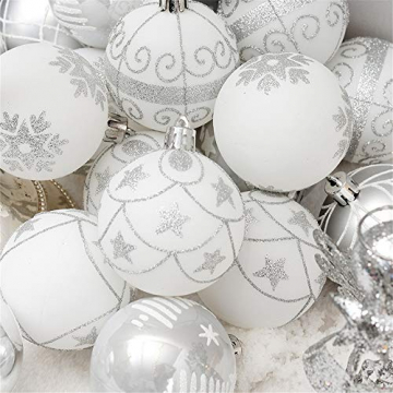 24 Stück Weihnachtskugeln Baumkugeln, Morbuy Weihnachtsdekorationen Baumschmuck für Weinachtsbaum Tannenbaum, Weihnachten, Hochzeit, Jubiläum, Party, Feier usw (24pc,Weiß) - 5