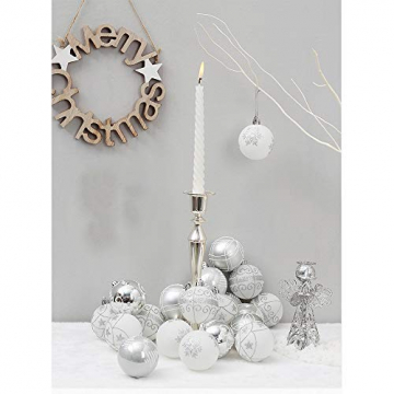 24 Stück Weihnachtskugeln Baumkugeln, Morbuy Weihnachtsdekorationen Baumschmuck für Weinachtsbaum Tannenbaum, Weihnachten, Hochzeit, Jubiläum, Party, Feier usw (24pc,Weiß) - 6