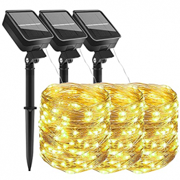 [3 Stücke] Solar Lichterkette Aussen, 10MX3 300 LED Outdoor Solar Lichterkette Außen Wetterfest 8 Modi Wasserdicht Solarlichterkette Größeren Lampenperlen für Balkon Garten Party Hochzeit Deko - 1