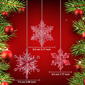 35 Stück Klare Acryl Kristall Schneeflocken Ornamente Weihnachtsbaum Anhänger DIY Weihnachten Dekoration (Klar) - 6