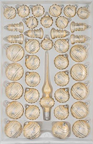 39 TLG. Glas-Weihnachtskugeln Set in Ice Champagner Silber Komet - Christbaumkugeln - Weihnachtsschmuck-Christbaumschmuck - 1