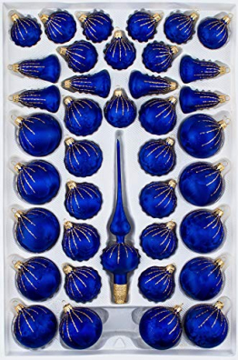 39 TLG. Glas-Weihnachtskugeln Set in 'Ice Royal Blau Gold' Regen - Christbaumkugeln - Weihnachtsschmuck-Christbaumschmuck - 1