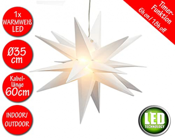 3D Leuchtstern inkl. warm-weißer LED Beleuchtung | Weihnachtsstern Advent Stern Deko beleuchtet | für Innen und Außen geeignet | mit Timerfunktion | Ø35cm (Weiß) - 2