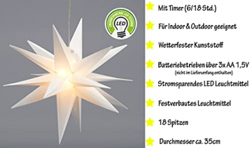 3D Leuchtstern inkl. warm-weißer LED Beleuchtung | Weihnachtsstern Advent Stern Deko beleuchtet | für Innen und Außen geeignet | mit Timerfunktion | Ø35cm (Weiß) - 3