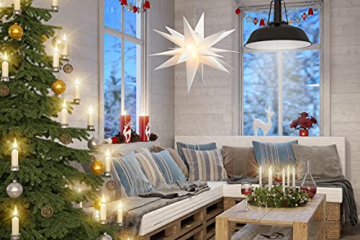 3D Leuchtstern inkl. warm-weißer LED Beleuchtung | Weihnachtsstern Advent Stern Deko beleuchtet | für Innen und Außen geeignet | mit Timerfunktion | Ø35cm (Weiß) - 5
