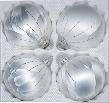 4 TLG. Glas-Weihnachtskugeln Set 12cm Ø in Ice Weiss Silber Regen - Christbaumkugeln - Weihnachtsschmuck-Christbaumschmuck 12cm Durchmesser - 1