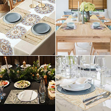 4er Set PVC Platzset, Abwaschbar Tischsets, rutschfeste Platzsets, Gold Tischsets, Platzdeckchen Gold für Weihnachten Party Küche Zuhause Speisetisch - 7