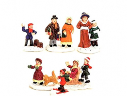 6 teiliges Set Weihnachtliche Miniatur-Figuren Winterwelt-Szenen aus Poly sortiert Höhe 3-4 cm - 1