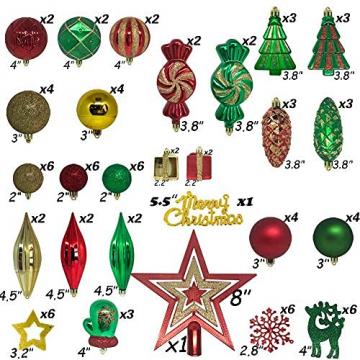 88PCS Weihnachtskugeln Ornamente für Weihnachtsbaum, zarte Weihnachtsdekoration Kugeln Bastelset Kunststoff weihnachtsbaumschmuck Kugeln Kit für Neujahrsfeier Hochzeitsfeier(Rot+Grün+Gold) - 2