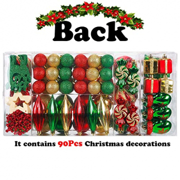88PCS Weihnachtskugeln Ornamente für Weihnachtsbaum, zarte Weihnachtsdekoration Kugeln Bastelset Kunststoff weihnachtsbaumschmuck Kugeln Kit für Neujahrsfeier Hochzeitsfeier(Rot+Grün+Gold) - 3