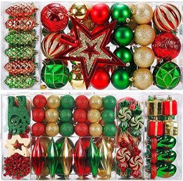 88PCS Weihnachtskugeln Ornamente für Weihnachtsbaum, zarte Weihnachtsdekoration Kugeln Bastelset Kunststoff weihnachtsbaumschmuck Kugeln Kit für Neujahrsfeier Hochzeitsfeier(Rot+Grün+Gold) - 1