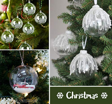 ABSOFINE 20 stück Acrylkugeln 10cm Transparente Weihnachtskugeln mit Schneeflocken - Perlenfaden - Rosa & Weiß Federn Transparente Hängender Kugel Durchsichtig Christbaumkugeln Ostern Hochzeits Deko - 7