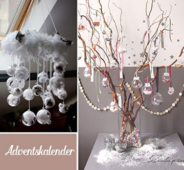 ABSOFINE 20 stück Acrylkugeln 10cm Transparente Weihnachtskugeln mit Schneeflocken - Perlenfaden - Rosa & Weiß Federn Transparente Hängender Kugel Durchsichtig Christbaumkugeln Ostern Hochzeits Deko - 8