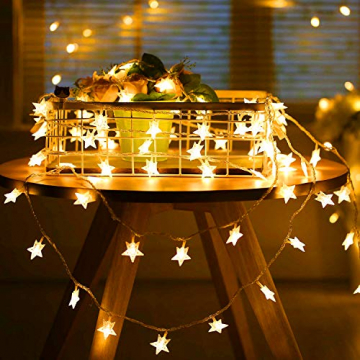 Adoric 5m 50er LED Lichterkette Sternen Haus Dekoration Warmweiß - 1