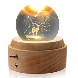 Aoweika Spieluhr, 3D Kristallkugel Spieluhr Mit Warmem Licht Projektionsfunktion, Rotierende K9 Kristallkugel Geschenke für Frauen, Geburtstagsgeschenk, Weihnachtengeschenk (Elch) - 1