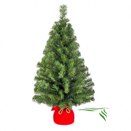 artplants.de Mini Weihnachtsbaum WARSCHAU, grün, rot, 90cm, Ø 50cm - Plastik Tannenbaum - 1