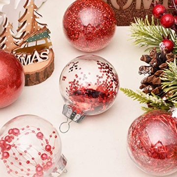 Aurasky Klar Weihnachtskugeln, 16 pcs Weihnachtskugeln Baumschmuck, Befüllbare DIY Christbaumkugeln, Christbaumkugeln aus Klarem, Christbaumkugeln zum Befüllen als Christbaumschmuck - 3