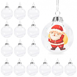 Aurasky Klar Weihnachtskugeln, 16 pcs Weihnachtskugeln Baumschmuck, Befüllbare DIY Christbaumkugeln, Christbaumkugeln aus Klarem, Christbaumkugeln zum Befüllen als Christbaumschmuck - 1