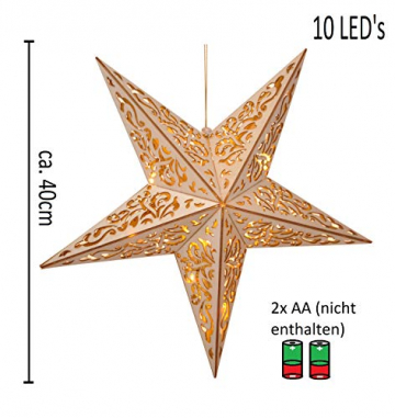 Bambelaa! LED Stern Holz Fernbedienung 40cm beleuchteter Stern Weihnachten Fenster Deko Holzstern batteriebetrieben - 8