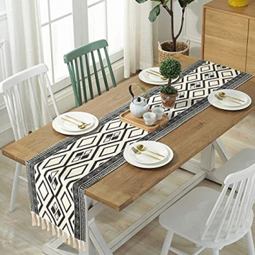 Bateruni Geometrisch Tischläufer, Grau Modern Schwarz Weiß Tischwäsche Matte, Faltenfrei rutschfest Tischband Dekoration für Esszimmer Party Urlaub 35x180cm - 2