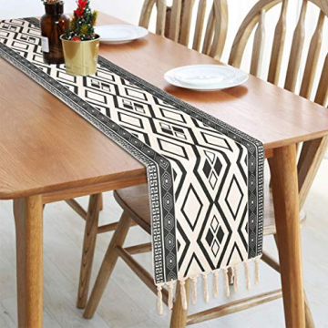 Bateruni Geometrisch Tischläufer, Grau Modern Schwarz Weiß Tischwäsche Matte, Faltenfrei rutschfest Tischband Dekoration für Esszimmer Party Urlaub 35x180cm - 3