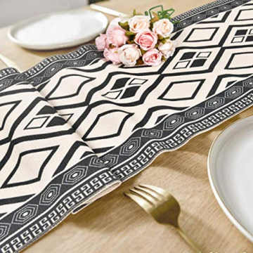 Bateruni Geometrisch Tischläufer, Grau Modern Schwarz Weiß Tischwäsche Matte, Faltenfrei rutschfest Tischband Dekoration für Esszimmer Party Urlaub 35x180cm - 6