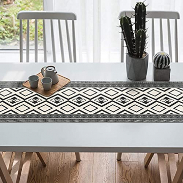 Bateruni Geometrisch Tischläufer, Grau Modern Schwarz Weiß Tischwäsche Matte, Faltenfrei rutschfest Tischband Dekoration für Esszimmer Party Urlaub 35x180cm - 7