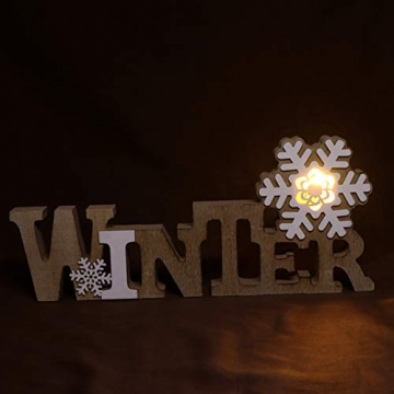 BESPORTBLE Schriftzug Weihnachten Holz Winter Beleuchtet Schneeflocke Tischdeko Nachtlicht Schreibtischlampe Schlafzimmer Nachtlampe Weihnachtsdekoration Party Festival Geschenk - 2