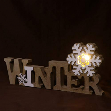 BESPORTBLE Schriftzug Weihnachten Holz Winter Beleuchtet Schneeflocke Tischdeko Nachtlicht Schreibtischlampe Schlafzimmer Nachtlampe Weihnachtsdekoration Party Festival Geschenk - 3