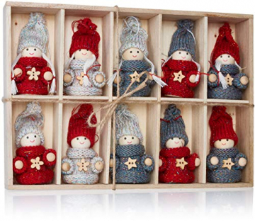 Brubaker 10-teiliges Set Weihnachtswichtel aus Holz und Strick - Baumanhänger Weihnachtsanhänger - 8 cm in Geschenkbox - 1