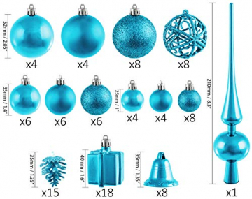 Brubaker 101-teiliges Set Weihnachtskugeln mit Baumspitze Blau Christbaumschmuck - 2
