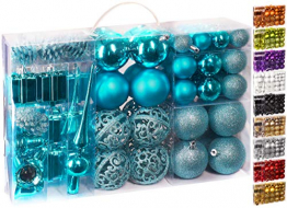 Brubaker 101-teiliges Set Weihnachtskugeln mit Baumspitze Blau Christbaumschmuck - 1