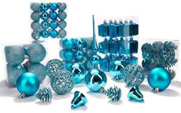 Brubaker 101-teiliges Set Weihnachtskugeln mit Baumspitze Blau Christbaumschmuck - 5