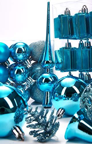 Brubaker 101-teiliges Set Weihnachtskugeln mit Baumspitze Blau Christbaumschmuck - 6