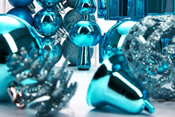 Brubaker 101-teiliges Set Weihnachtskugeln mit Baumspitze Blau Christbaumschmuck - 8