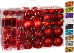 Brubaker 101-teiliges Set Weihnachtskugeln mit Baumspitze Rot Christbaumschmuck - 1