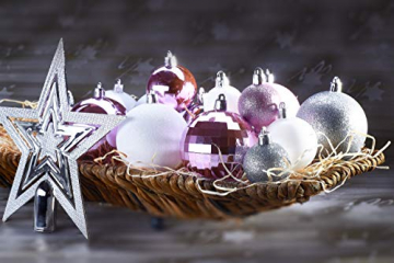 Brubaker 50-teiliges Set Weihnachtskugeln mit Baumspitze - Christbaumschmuck aus Kunststoff in Rosa, Weiß und Silber - 5