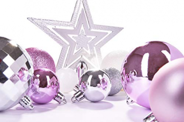 Brubaker 50-teiliges Set Weihnachtskugeln mit Baumspitze - Christbaumschmuck aus Kunststoff in Rosa, Weiß und Silber - 6