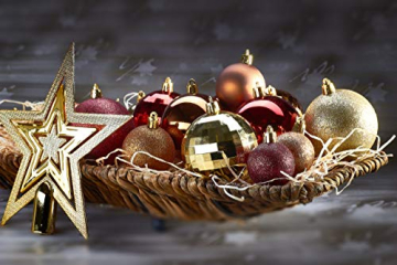 Brubaker 50-teiliges Set Weihnachtskugeln mit Baumspitze - Christbaumschmuck aus Kunststoff in Rot Gold Braun - 5