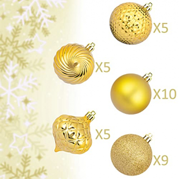 Busybee weihnachtskugeln 34 Stücke 6CM Ornamente für Weihnachtsbaum Gold Christbaumkugeln Weihnachtsdekoration Kugeln - 3