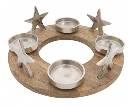 CB Home & Style Adventskranz Kerzenhalter Aluminium Mangoholz Silber Metall Durchmesser 30 cm Weihnachten - 1