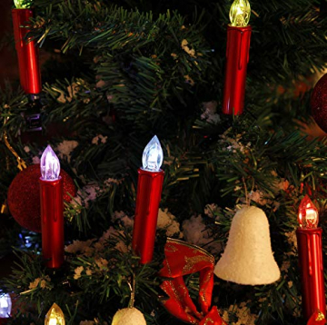 CCLIFE LED Weihnachtskerzen Kabellos RGB Kerzen Bunt Weihnachtsbaumkerzen Christbaumkerzen mit Fernbedienung Timer Kerzenlichter, Farbe:Rot, Größe:20er - 3