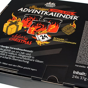 Chili- und BBQ-Adventskalender mit 24 Produkten | von mild bis höllisch | Geschenk für Advent und Weihnachten | Geschenk für Männer | Version mit Türchen | 880g (24x37g) - 5